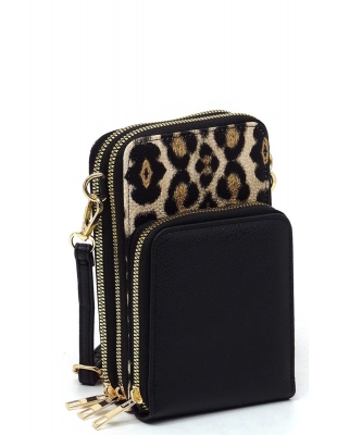 Fashion Crossbody Bag Cell Phone Purse AD081 BLACK LEOPARD